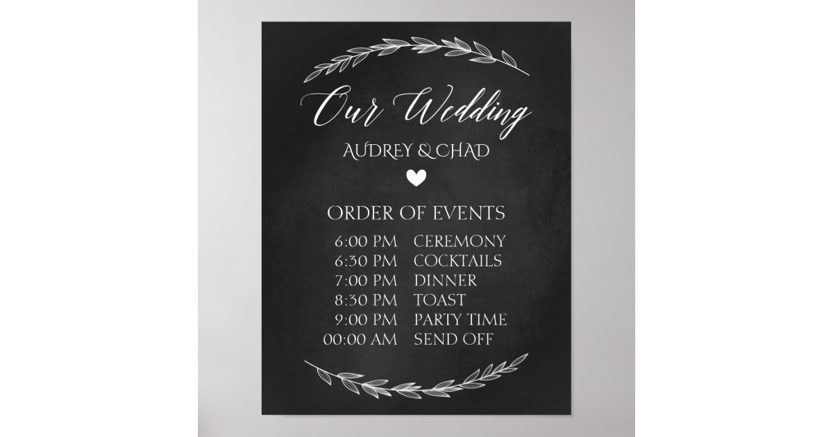 Wedding Sign Wedding Schedule Chalkboard Sign Zazzle