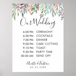 Wedding Sign – Wedding Schedule Greenery Sign
