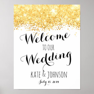 Wedding sign, welcome , poster, gold glittter poster