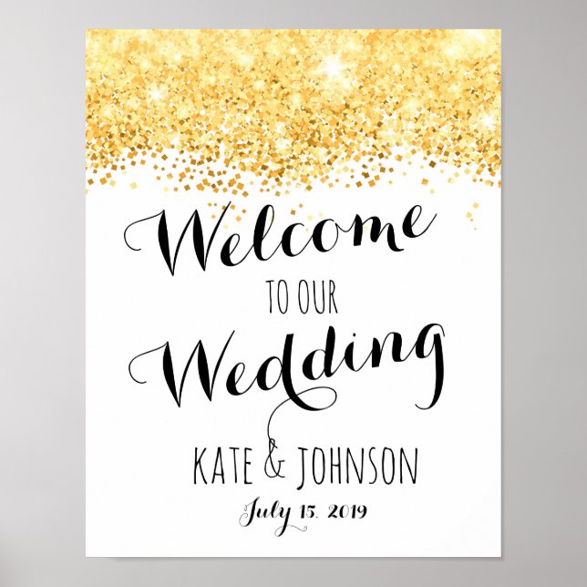 Wedding sign, welcome , poster, gold glittter poster (Front)