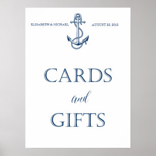Wedding signage, CARDS and GIFTS, nautical style Poster