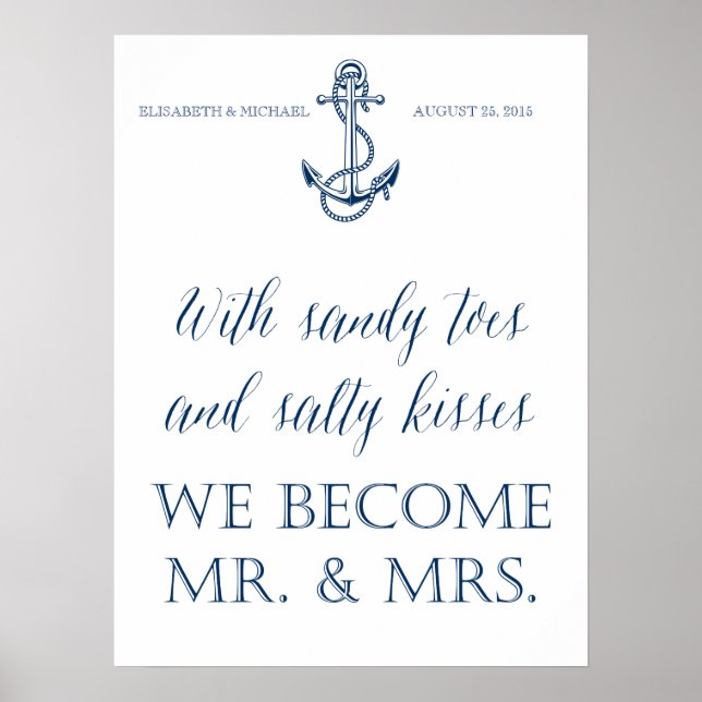 Wedding signage, nautical themed, funny message poster (Front)