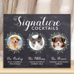 Wedding Signature Cocktails Pet 3 Photos Bar Drink Poster<br><div class="desc">Signature Cocktails by from your pets! Include your best dog, best cat and any pet in your wedding with his own signature drink bar for your guests. Perfect for dog lovers, and a special dog bar will be a hit at your wedding. Simple yet elegant white with eucalyptus leaves on...</div>