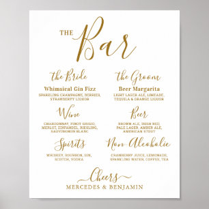 Wedding Signature Drink Personalized Gold Bar  Poster