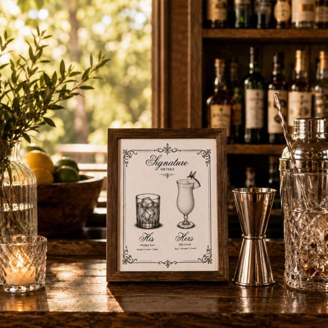 Wedding Signature Drinks His and Hers Poster (A simple poster with His and Hers Signature Drinks Menu Poster. )