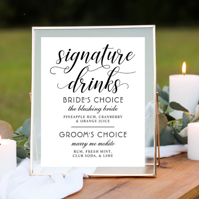 Wedding Signature Drinks Poster Sign | Black White (Creator Uploaded)