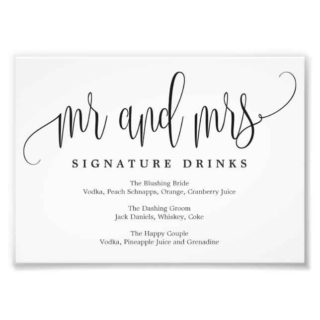 Wedding Signature Drinks Sign Choose Your Size (Front)