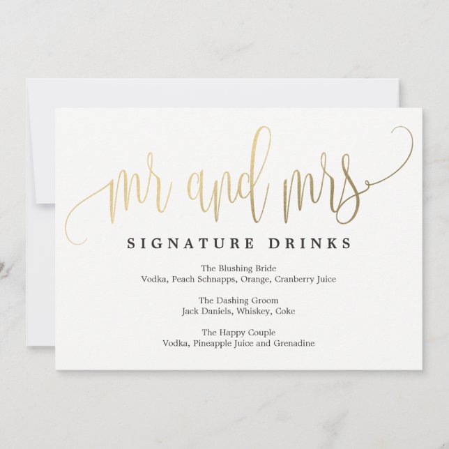 Wedding Signature Drinks Sign - Lovely Calligraphy Invitation (Front)