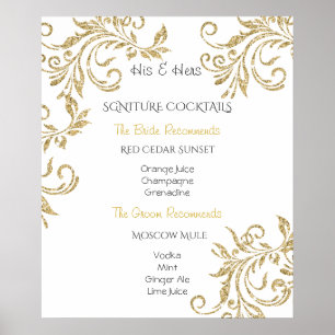 Wedding, Signiture Cocktails, Faux Gold Glitter, Poster