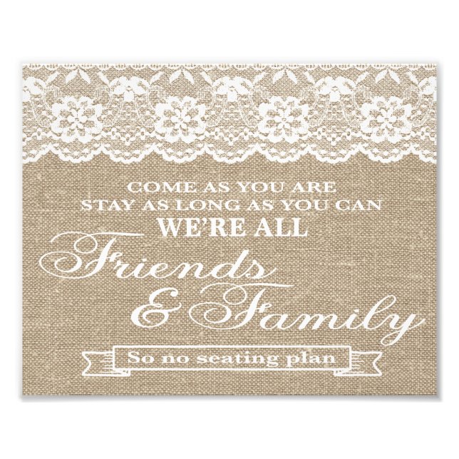 Wedding Signs - Burlap & Lace - Freinds & Family - (Front)