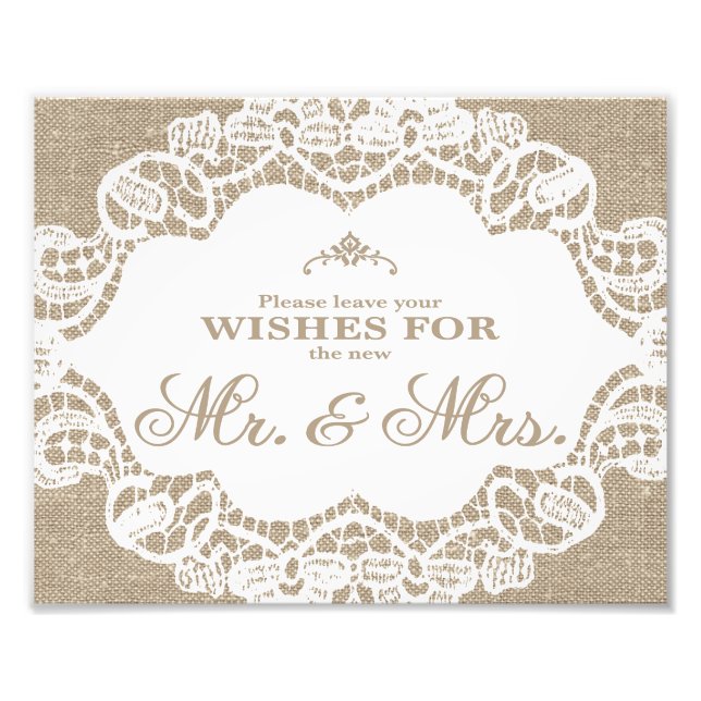 Wedding Signs - Burlap & Lace - Wishes - (Front)