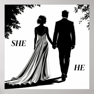 Wedding  Silhouette of a Bride and Groom Poster
