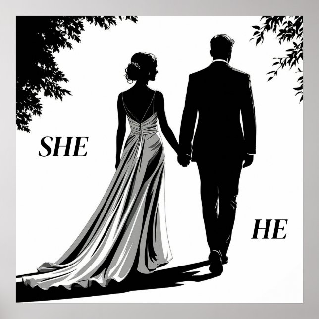 Wedding  Silhouette of a Bride and Groom Poster (Front)