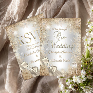 Wedding Silver Beige Cream Pearl Bow Snowflake Invitation