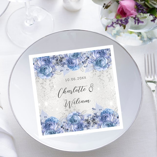 Wedding silver blue flowers napkin (Creator Uploaded)