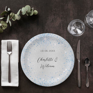 Wedding silver blue sparkles paper plate