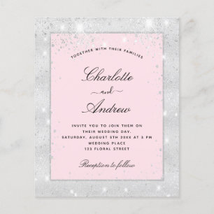 Wedding silver blush glitter budget invitation flyer
