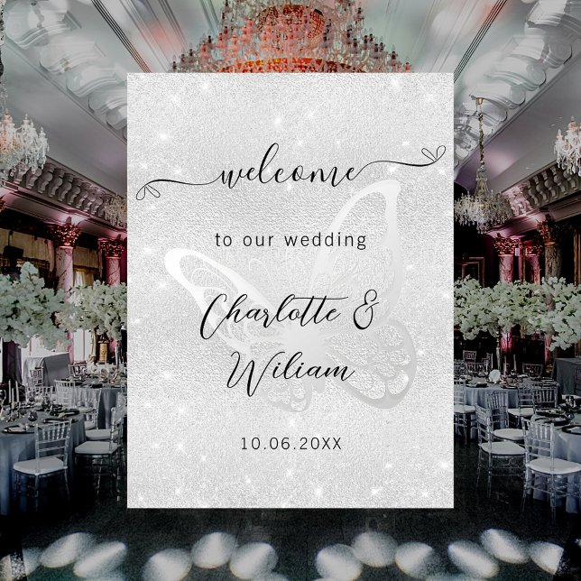 Wedding silver butterfly welcome poster (Creator Uploaded)