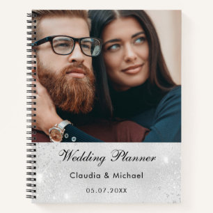 Wedding silver glitter bride photo notebook