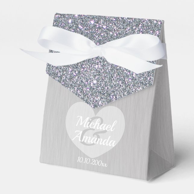 Wedding Silver Glitter Personalised Favour Box (Front Side)
