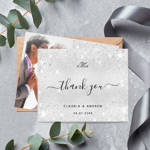 Wedding silver glitter photo thank you card