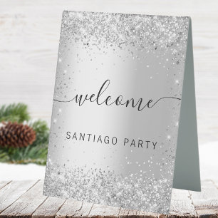 Wedding silver name script welcome