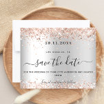 Wedding silver rose gold glitter budget save date<br><div class="desc">A modern and elegant Save the Date for a wedding. A faux silver background decorated with rose gold faux glitter. sparkles.  Personalise and add a date and names. The text: Save the Date is written with a large trendy hand lettered style script.</div>