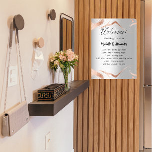 Wedding silver rose gold marble program timeline poster