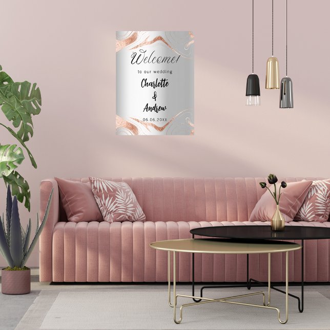 Wedding silver rose gold marble veins welcome poster (Creator Uploaded)