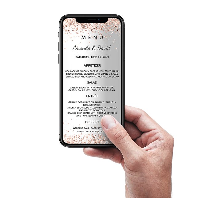 Wedding silver rose gold menu card (Creator Uploaded)