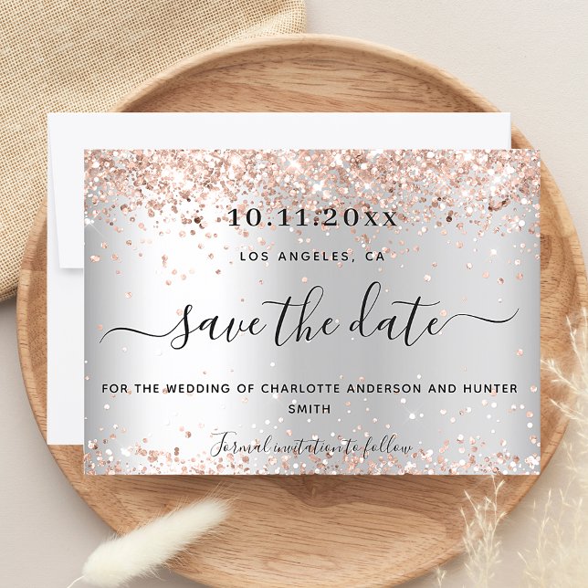 Wedding silver rose gold modern save the date (Creator Uploaded)