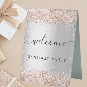 Wedding silver rose gold name script welcome
