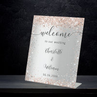 Wedding silver rose gold names script welcome