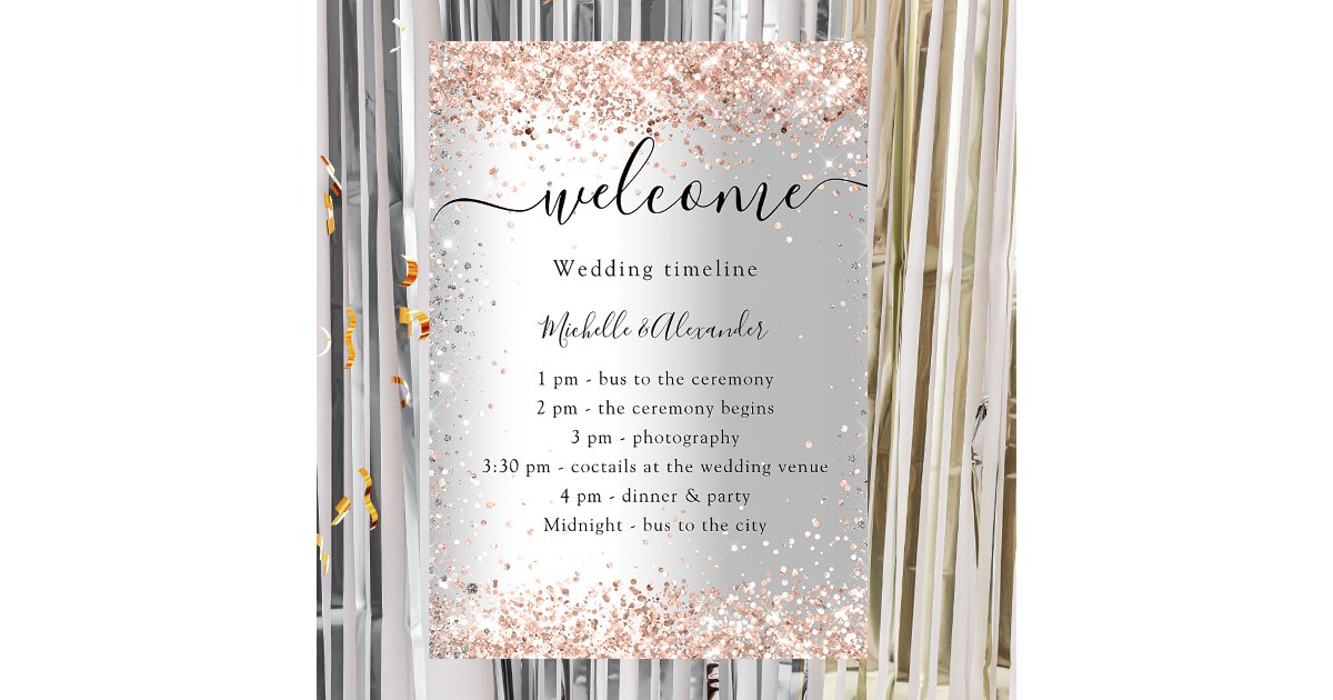 Rose Gold Program Wedding silver rose gold program timeline poster | Zazzle