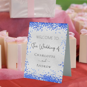 Wedding silver royal blue confetti welcome