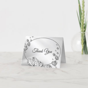 Wedding Silver Shiny Grey Hearts Geometric Elegant Thank You Card