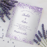 Wedding silver violet purple budget invitation<br><div class="desc">A trendy faux silver looking background. Decorated with dark purple and violet faux glitter,  sparkles. Personalise and add your names,  and details. 
Back: faux silver background and faux glitter.

1 sheet = 1 invitation</div>