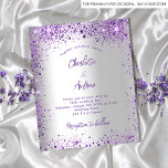 Wedding silver violet purple budget invitation<br><div class="desc">A trendy faux silver looking background. Decorated with dark purple and violet faux glitter,  sparkles. Personalise and add your names,  and details. 
Back: faux silver background and faux glitter.

1 sheet = 1 invitation</div>
