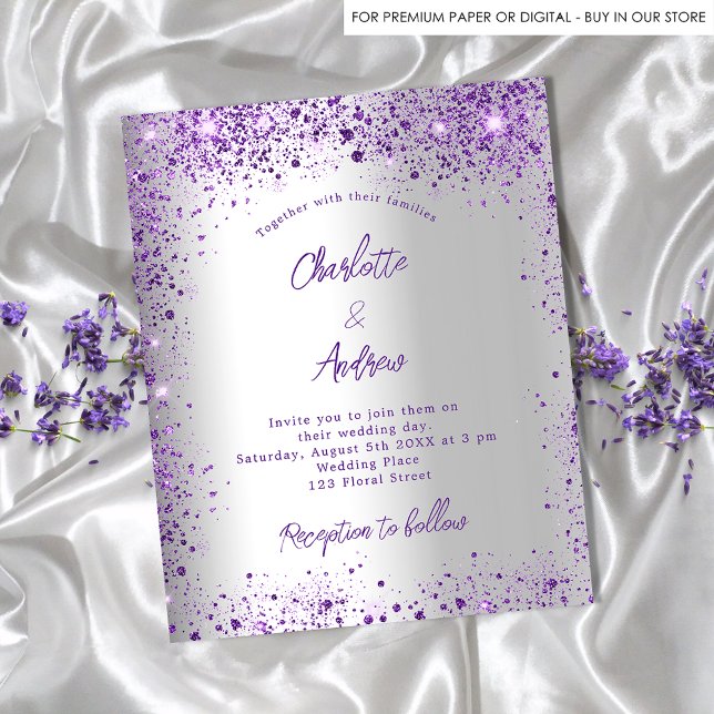 Wedding silver violet purple budget invitation (Creator Uploaded)
