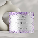Wedding silver violet purple budget save the date flyer<br><div class="desc">Please note that this Save the date is on flyer paper and very thin. Envelopes are not included. For thicker Save the Date cards (same design) please visit our store. A modern and elegant Save the Date for a wedding. A faux silver looking background, decorated violet, lavender coloured faux glitter....</div>