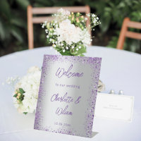 Wedding silver violet purple glitter welcome