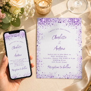 Wedding silver violet purple sparkles invitation