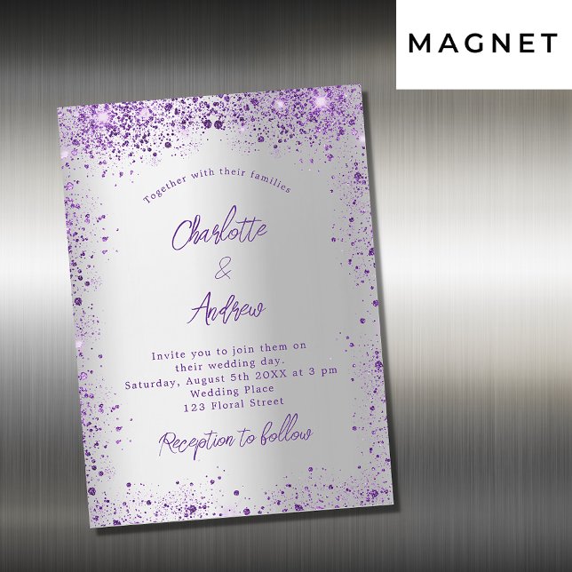 Wedding silver violet purple sparkles luxury magnetic invitation (Creator Uploaded)