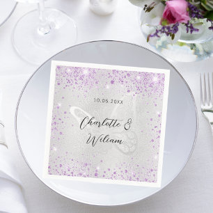 Wedding silver violet sparkles butterfly napkin