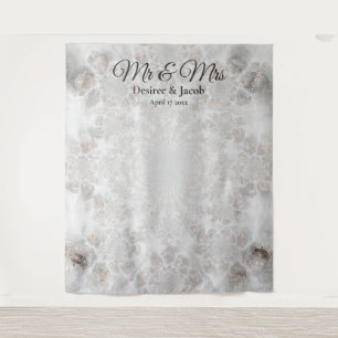 Wedding Silver White Elegant Photo Booth Backdrop Tapestry