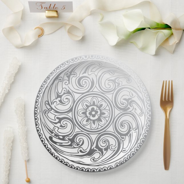 Wedding Silver White Swirls Ornamental Plate (Wedding)