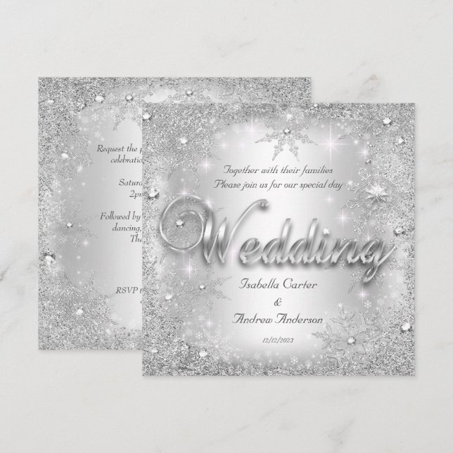 Wedding Silver Winter Wonderland Snowflakes Invitation (Front/Back)
