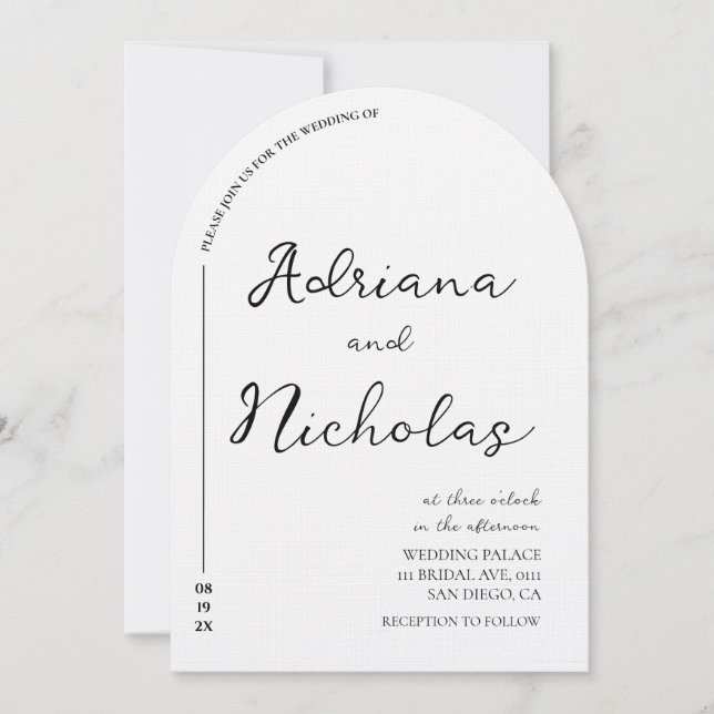 Wedding Simple Black & White Arch Shaped Invitation (Front)