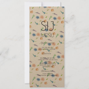 Wedding Simple Botanical Watercolor Dinner Menu