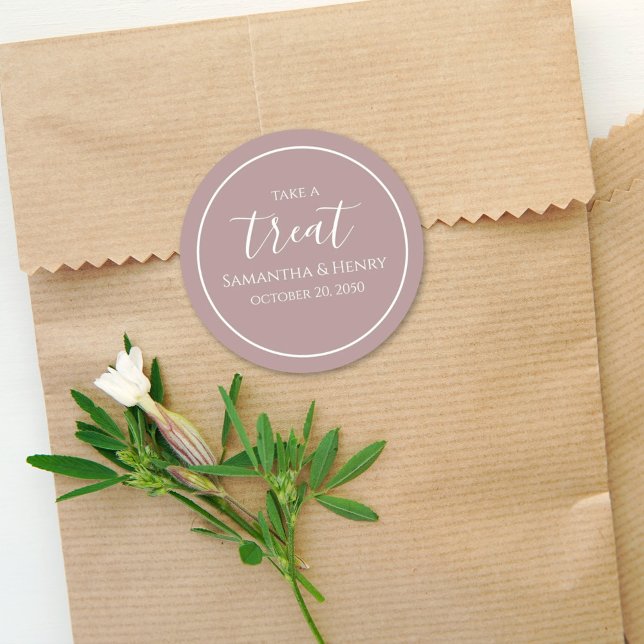 Wedding Simple Calligraphy Script Treat Dark Blush Classic Round Sticker (Creator Uploaded)